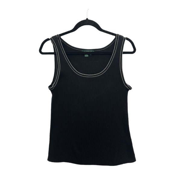 Lauren Ralph Lauren Tops - LRL Ralph Lauren Womens Tank Top Black White Scoop Neck Ribbed Cotton Blouse L